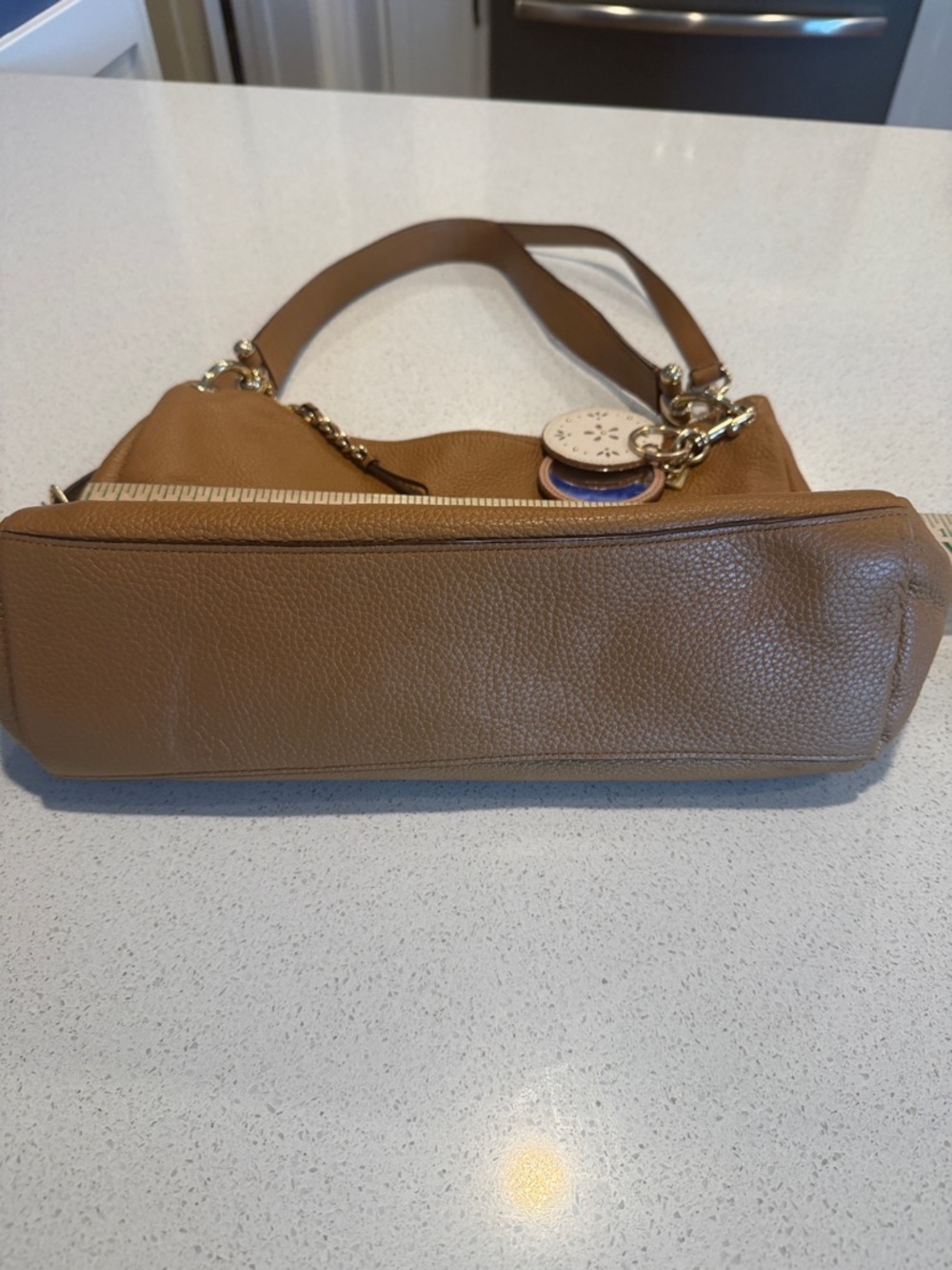 Carmel colored soft leather Coach purse with key chain - Picture 5 of 12